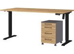 Büromöbel-Set GERMANIA "Profi 3.0", schwarz (grandson, eiche, nachbildung, schwarz), Schreibtisch 160cm breit Holzwerkstoff Metall, Holzwerkstoff, Metall, Arbeitsmöbel-Sets, Büromöbel-Set, Büromöbel-Set bestehend aus Schreibtisch und Rollcontainer
