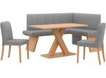 Eckbankgruppe OTTO HOME "Nina", grau (antarctica, dekor eiche ontario), B:185cm H:88cm T:150cm, 90% PES, 5% Nylon, 5% Rayon, Sitzmöbel-Sets, Eckbankgruppe, Sitzgruppe Esszimmer Stühle Tisch und Bank bequem gepolstert