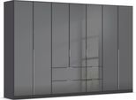 Drehtürenschrank OTTO HOME "Kleiderschrank Kleiderschränke Schrank Garderobe AGORDO mit Glasfront", grau (graumetallic, glas basalt), B:315cm H:210cm T:54cm, Holzwerkstoff, Schränke, Drehtürenschrank, mit Außenschubkästen, in 7 Breiten und 2 Höhen MADE IN GERMANY