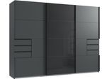Schwebetürenschrank WIMEX "Tilburg", schwarz (grafit, durchgängige türfront glas schwarz, âbsetzung grafit), B:270cm H:208cm T:65cm, Holzwerkstoff, Schränke, Schwebetürenschrank, mit Glaselementen