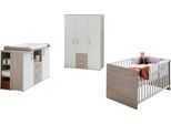 Babyzimmer-Komplettset HOME AFFAIRE "Geert", Baby, Gr. mit Flachgitter, B/H: 70cm x 140cm,mit Flachgitter, grau (ulme silber, grau nb, weiß), Holzwerkstoff, Massivholz, Schlafzimmermöbel-Sets Babyzimmer-Komplettset, Made in Germany; mit Kinderbett, Regal, Schrank und Wickelkommode