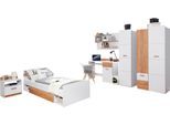 Jugendzimmer-Set TICAA "Lori", weiß, B/H: 80cm x 190cm, Schlafzimmermöbel-Sets, Jugendzimmer-Set, Bett + Schrank + Schreibtisch + Standregal + Wandregal + Nachttisch