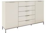 Schubkastenkommode RAUCH "Kommode Türkommode Sideboard Kombikommode FLIPP mit Glasfront", beige (beige, glas beige (champagner)), B:180cm H:111cm T:42cm, Holzwerkstoff, Sideboards, Schubkastenkommode, 2-trg mit 5 Schubladen und Soft-Close-Funktion, Glasfront, 2 Breiten