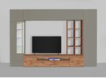 Wohnwand OTTO HOME "New Egypt, Anbauwand, Medienwand, Wohnzimmerwand", braun (taube, eiche wotan matt), B:290cm H:190cm T:40cm, Glas, Holzwerkstoff, Kastenmöbel-Sets, Wohnwand, Regalaufsatz Breite 290 Höhe 191