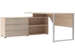 Schreibtisch INNOSTYLE "Schreibtisch Santorin, 180/77/160 cm ( B/H/T)", riva eiche, cashmere, silber matt, riva eiche, cashmere, B:180cm H:77cm T:160cm, Tische, Schreibtisch, Tischplatten: kratzfest und wasserfest, 3 Schubladen, 2 Fächer