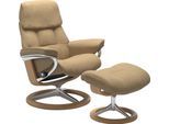 Relaxsessel STRESSLESS "Ruby", beige (sand paloma), B:88cm H:101cm T:78cm, Leder BATICK: durchgefärbtes und genarbtes Möbelleder;Leder PALOMA: durchgefärbtes Semianilin-Möbelleder, Sessel, Relaxsessel, mit Signature Base, Größe L, Gestell Eiche, Wenge, Braun & Schwarz