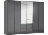 Drehtürenschrank OTTO HOME "Kleiderschrank Kleiderschränke Schrank Garderobe AGORDO mit Glasfront", grau (graumetallic, glas basalt), B:271cm H:229cm T:54cm, Holzwerkstoff, Schränke, Drehtürenschrank, mit Außenschubkästen, in 7 Breiten und 2 Höhen MADE IN GERMANY