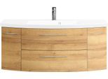 Badmöbel-Set SAPHIR "Cassca Sprint Waschtisch-Set Mineralmarmor-Waschtisch mit Unterschrank", braun (riviera eiche quer nachbildung), B:121cm H:53cm T:50,5cm, Holzwerkstoff, Kastenmöbel-Sets, Badmöbel-Set, Waschplatz mit 2 Türen, 2 Schubladen, inkl. Türdämpfer, Badschrank
