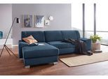 Ecksofa DOMO COLLECTION "Anzio L-Form, whlw. Bettfunktion, Federkern, hochwertig, Breite 271 cm", blau (dunkelblau), B:271cm H:85cm T:160cm, Sofas, Ecksofa, Mit Bettfunktion, Recamiere links, Struktur fein, dunkelblau
