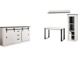 Schrank-Set HOME AFFAIRE "SHERWOOD", weiß (pinie weiß dekor), B:352cm H:200cm T:60cm, Kastenmöbel-Sets, Schrank-Set, Büromöbel Set in Holz Dekor, mit Scheunentorbeschlag aus Metall