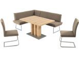 Essgruppe K+W KOMFORT & WOHNEN "Santos III", beige (sand), B:158cm H:86cm T:205cm, Sitzmöbel-Sets, Essgruppe, gepolsterte Eckbank und Stühle, langer Schenkel rechts oder links