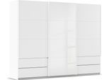 Schwebetürenschrank RAUCH "Kleiderschrank Schrank Garderobe ELARA Glastür/Grauspiegel", weiß (alpinweiß, glas weiß), B:271cm H:210cm T:62cm, Holzwerkstoff, Schränke, Schwebetürenschrank, praktische Schubladen optional farblich abgesetzt MADE IN GERMANY