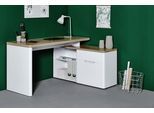Eckschreibtisch JAHNKE "CU-LIBRE 150 E", braun (riviera eiche, weiß, weiß, riviera eiche), B:140cm H:77cm T:117,5cm, Tische, Eckschreibtisch, wechselseitig montierbar