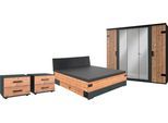 Schlafzimmer-Set WIMEX "Stockholm, rustikaler Look im Industrial Design", grau (graphit, abgesetzt silber fir, nachbildung), B:189cm H:96cm T:210cm, Holzwerkstoff, Spanplatte, Schlafzimmermöbel-Sets, Schlafzimmer-Set, 6-teilig