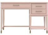 Schreibtisch "Westerleigh", rosa (rosa, goldfarben, rosa, goldfarben, rosa), B:117cm H:77cm T:51cm, COSMOLIVING BY COSMOPOLITAN, Tische, Schreibtisch, höhenverstellbar, mit 2 Schublade, Beine Massivholz, Griffe aus Metall