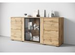 Sideboard HOME AFFAIRE "Caro, modernes Design mit Glaseinsätzen, Breite 150 cm", braun (eichefarben votan), B:150cm H:70cm T:39,5cm, Sideboards, Sideboard, Grifflose Fronten mit Push-to-Open, höhenverstellbare Einlegeböden