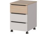 Rollcontainer GERMANIA, kaschmir, lindberg, eiche, nachbildung, B:40cm H:63cm T:50cm, Holzwerkstoff, Rollwagen, Rollcontainer, mit Schubladendämpfung