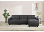 Ecksofa OTTO HOME "SKAANE Lederoptik, L-Form, 274 cm, manuelle/elektrische Relaxfunktion", grau, B:274cm H:100cm T:181cm, 100% Polyurethan, Sofas, Ecksofa, rundes Design, Kopfteilverstellung, Federkernpolsterung