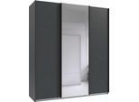 Schwebetürenschrank WIMEX "Jork Kleiderschrank mit Spiegel, schwarze Metallgriffe", grau (graphit), B:180cm H:208cm T:65cm, Holzwerkstoff, Schränke, Schwebetürenschrank, Schrank in verschiedenen Größen und Innenausstattungsvarianten