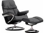 Relaxsessel STRESSLESS "Ruby", grau (rock paloma), B:88cm H:101cm T:78cm, Leder BATICK: durchgefärbtes und genarbtes Möbelleder;Leder PALOMA: durchgefärbtes Semianilin-Möbelleder, Sessel, Relaxsessel, mit Signature Base, Größe L, Gestell Eiche, Wenge, Braun & Schwarz