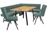 Eckbankgruppe OTTO HOME "Sava", grün (grün, grün aulla 39, schwarz), B:211cm H:84cm T:170cm, 100% rPES, Sitzmöbel-Sets, Eckbankgruppe, Eckbank mit Wellenfederung im Sitz, Tisch Massiv Eiche