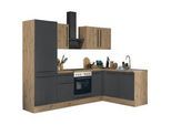 Winkelküche KOCHSTATION "Florida, Stellbreite 270x165 cm", schwarz (küche: schwarz, front: artisan eiche, schwarz matt, korpus: artisan eiche, arbeitsplatte: artisan eiche), B:270cm H:211cm T:60cm, Komplettküchen-Sets, wahlweise mit E-Geräten, mit Softclose für Türen und Schubkästen