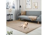 Hochflor-Teppich OTTO HOME "Lugano", grau (taupe), B:120cm H:30mm L:170cm, Polyester, Teppiche, Kunstfell, Uni Farben, sehr weich & kuschelig