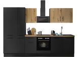 Küchenzeile BASIC BY BALCULINA "Turin", schwarz (küche: schwarz, korpus: schwarz matt woodprint, arbeitsplatte: artisan eichefarben), B:300cm H:211cm T:60cm, Komplettküchen-Sets, Küchenzeile, Breite 300 cm, wahlweise mit E-Geräten