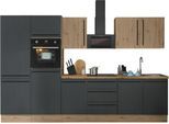 Küchenzeile KOCHSTATION "Florida", schwarz (küche: schwarz, front: artisan eiche, schwarz matt, korpus: artisan eiche, arbeitsplatte: artisan eiche), B:330cm H:211cm T:60cm, Komplettküchen-Sets, Küchenzeile, Breite 330 cm, wahlweise mit E-Geräten,Softclose für Türen/Schubkästen
