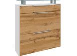 Schuhschrank BORCHARDT MÖBEL "Oliva", weiß (weiß matt, eichefarben wotan), B:89cm H:96cm T:24cm, Holzwerkstoff, Schränke, Schuhschrank, Breite 89 cm, hängend, mit 2 Doppeltrommel und 1 Schubkasten
