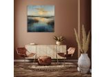 Acrylglasbild QUEENCE "Gräser im See mit goldenen Wolken", blau (farbe rahmen: ohne rahmen), B:100cm H:100cm T:1,5cm, Acrylglas, Bilder, Acrylglasbild, HD Premium Kunstdruck in Galeriequalität