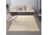 Teppich WECON HOME "Beatrice", beige (sand beige), B:110cm H:13mm L:170cm, Schurwolle, Teppiche, Teppich, Kurzflorteppich, Schurwolle, Konturenschnitt, handgetuftet, Wohnzimmer
