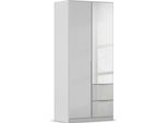 Drehtürenschrank OTTO HOME "Kleiderschrank Kleiderschränke Schrank Garderobe AGORDO mit Glasfront", grau (seidengrau, glas seidengrau), B:91cm H:210cm T:54cm, Holzwerkstoff, Schränke, Drehtürenschrank, mit Außenschubkästen, in 7 Breiten und 2 Höhen MADE IN GERMANY
