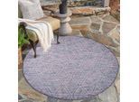 Outdoorteppich CARPET CITY "PALM3073", blau (blau, pink), H:5mm Ø:200cm, Polypropylen, Teppiche, Outdoorteppich, Wetterfest & UV-beständig, für Balkon, Terrasse, Küche, flach gewebt