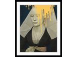 Bild QUEENCE "Amelia mit Farbklecks", gelb (farbe rahmen: schwarz, farbe bild(er): gelb), B:30cm H:40cm, Acrylglas, Holz, Papier, Bilder, Bild, HD Premium Poster-Druck inkl. Holzrahmen
