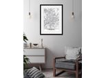 Bild QUEENCE "Frankfurt Stadtkarte", weiß (farbe rahmen: schwarz, farbe bild(er): weiß), B:50cm H:70cm, Acrylglas, Holz, Papier, Bilder, Bild, HD Premium Poster-Druck inkl. Holzrahmen