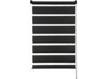 Doppelrollo GARDINIA "Easyfix", schwarz, B:75cm H:150cm, Polyester, Rollos, Doppelrollo, segmentweise gewebter Stoff