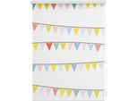 Seitenzugrollo LICHTBLICK ORIGINAL "Rollo Klemmfix, ohne Bohren, Verdunkelung, Wimpelkette - Bunt", bunt (bunt, weiß), B:150cm H:45cm, Polyester, Rollos, Seitenzugrollo