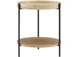Beistelltisch SALESFEVER "Charmant und praktisch: Beistelltisch", beige (natur, schwarz, schwarz, natur), B:44cm H:49cm T:44cm, MDF mit Eschenholzfurnier, Metall, Tische, Beistelltisch, mit 2 Ablageflächen