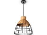 PACO HOME Pendelleuchte "PUCU", schwarz (holzfarben), Ø 22cm, Leuchten, Korb Lampe LED Hängeleuchte Rattan Esszimmerlampe Boho E27 Vintage, Pendelleuchte