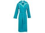 Unisex-Bademantel CARL ROSS "supercombed light" Gr. S, blau (turquoise, weiß), L:125cm, Frottier, Hausmäntel, Unisex-Bademantel, Kapuze