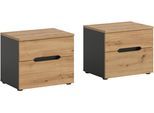 Nachtkommode HOME AFFAIRE "REHAT, 2er Set, je 50x37x42 cm, inkl. 2 Schubkästen", grau (eiche artisan, grau), B:50cm H:42cm T:37cm, Holzwerkstoff, Sideboards, Nachtkommode, Nachttisch, Kommode, Nachtkonsole, Schubladenkommode