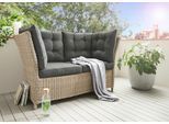 Gartenlounge-Bank DESTINY "PALMA", beige (natur meliert), B:152cm H:83cm T:78cm, Polyrattan, Sitzbänke, Gartenlounge-Bank, Aluminium, Polyrattan, 2´er Bank, inkl. Auflagen