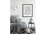 Bild QUEENCE "Berlin Stadtkarte", weiß (farbe rahmen: schwarz, farbe bild(er): weiß), B:40cm H:50cm, Acrylglas, Holz, Papier, Bilder, Bild, HD Premium Poster-Druck inkl. Holzrahmen