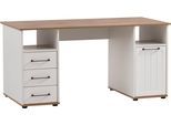 Schreibtisch SCHILDMEYER "Jelda", weiß (weißmatt, eiche landhausfarben, weißmatt, eiche landhausfarben, eiche landhausfarben), B:150cm H:74cm T:70cm, Tische, Schreibtisch, in Landhausoptik, Holzdekor mit fühlbarer Struktur, Breite 150 cm