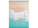 Seitenzugrollo LICHTBLICK ORIGINAL "Rollo Klemmfix, ohne Bohren, blickdicht, The Beach - Türkis Beige", blau (türkis, beige, weiß), B:100cm H:150cm, Polyester, Rollos, Seitenzugrollo