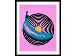 Bild QUEENCE "Manu", bunt (farbe rahmen: schwarz, farbe bild(er): blau, türkis, pink, gelb), B:40cm H:50cm, Acrylglas, Holz, Papier, Bilder, Bild, HD Premium Poster-Druck inkl. Holzrahmen