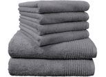 Handtuch Set DYCKHOFF "Brillant", grau, 6 Stk., Walkfrottee, Walkfrottee, Obermaterial: 100% Baumwolle, Handtuch-Sets, Handtuch Set, mit Streifenbordüre;4 Handtücher (50x100cm), 2 Duschtücher (70x140cm)
