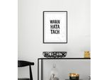 Bild QUEENCE "WARN HATA TACH", schwarz-weiß (farbe rahmen: schwarz, farbe bild(er): weiß, schwarz), B:30cm H:40cm, Acrylglas, Holz, Papier, Bilder, Bild, HD Premium Poster-Druck inkl. Holzrahmen