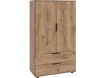 Wäscheschrank WIMEX "Easy Plus Kleiderschrank Garderobe 2 Schubladen, 81 oder 130cm breit", braun (plankeneiche nachbildung), B:81cm H:140cm T:40cm, Holzwerkstoff, Schränke, Wäscheschrank, in verschiedenen Farben, moderne Optik mit schwarzen Metallgriffen